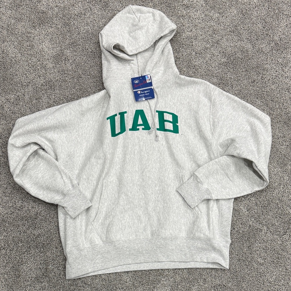 Champion Light Gray Hoodie with Green UAB Letters